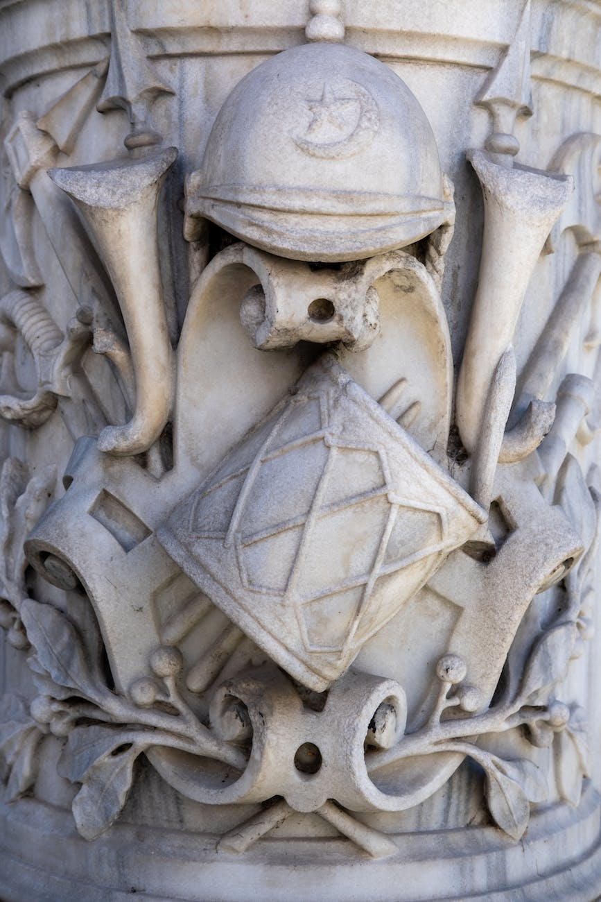 photo of an architectural detail with military symbols